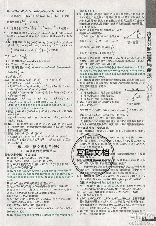 万向思维2020年倍速学习法七年级数学下北师大版参考答案