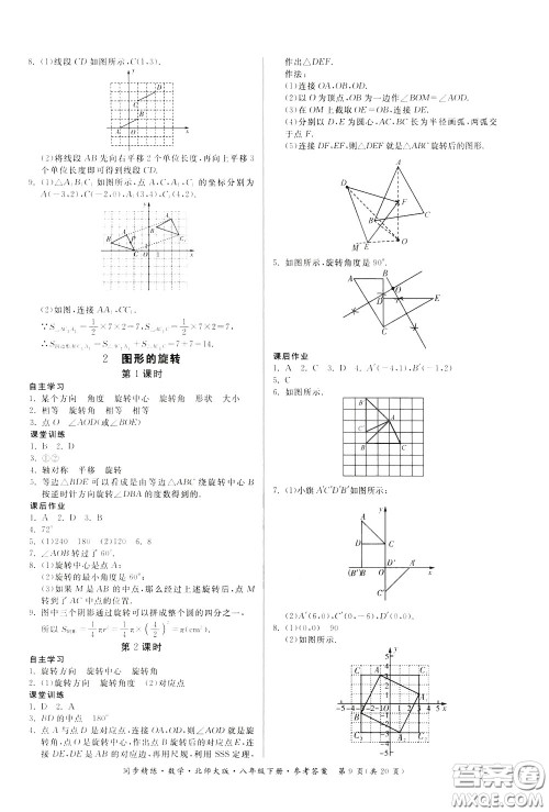 名师小课堂2020年同步精炼数学八年级下册北师大版参考答案