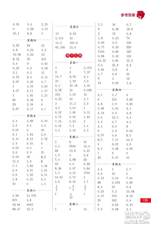 名师点拨2020年口算练习册五年级下参考答案