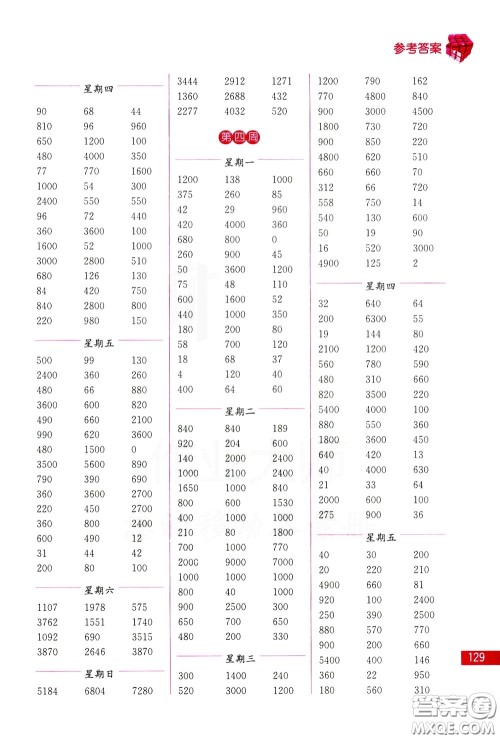 名师点拨2020年口算练习册三年级下参考答案 名师点拨2020年口算练习册三年级下参考答案