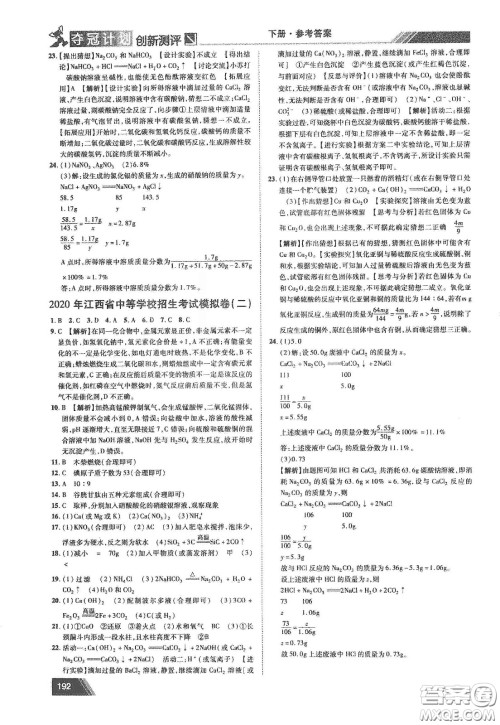 2020夺冠计划初中创新测评九年级化学下册人教版江西专版答案