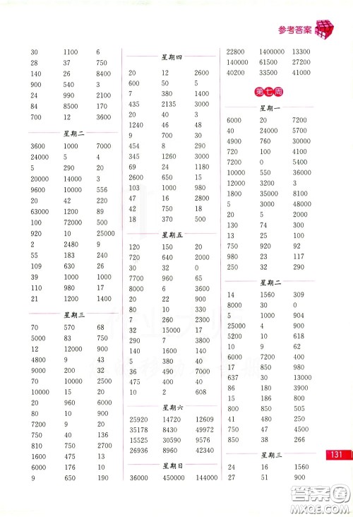 名师点拨2020年口算练习册四年级下参考答案 名师点拨2020年口算练习册四年级下参考答案