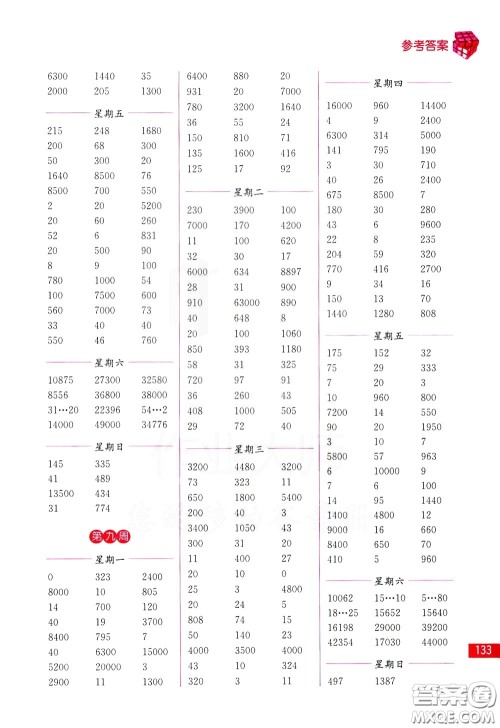 名师点拨2020年口算练习册四年级下参考答案 名师点拨2020年口算练习册四年级下参考答案
