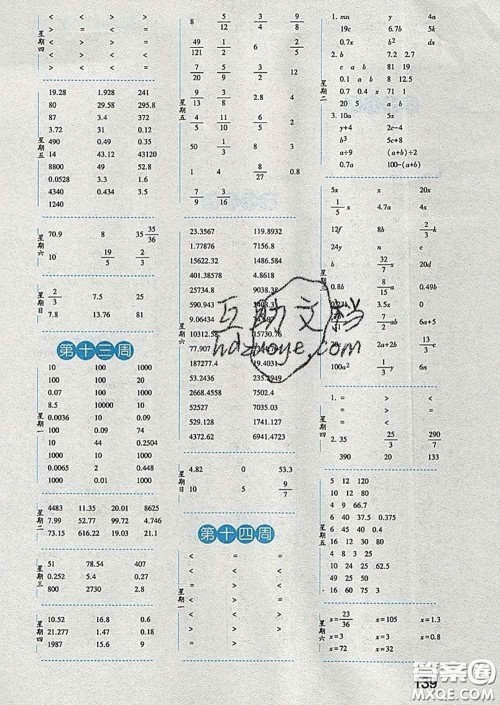 2020年经纶学典口算达人六年级数学下册江苏版答案