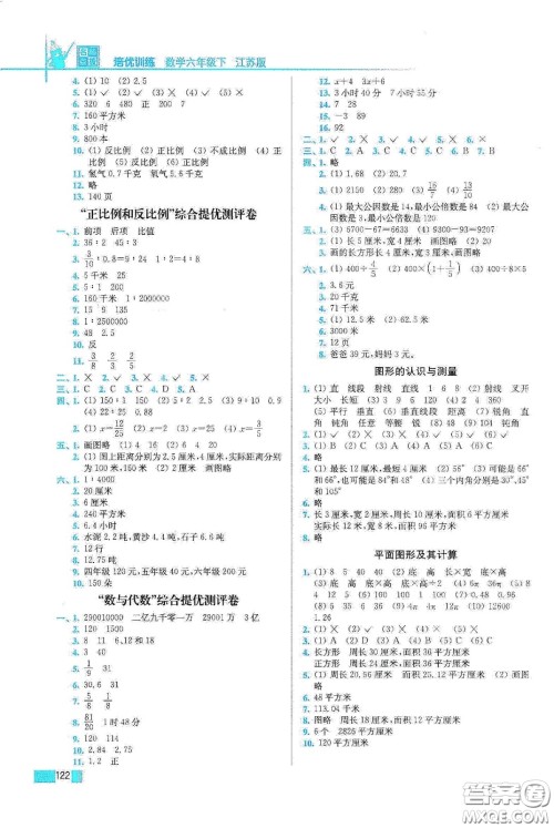 东南大学出版社2020名师点拨培优训练六年级数学下册江苏版答案