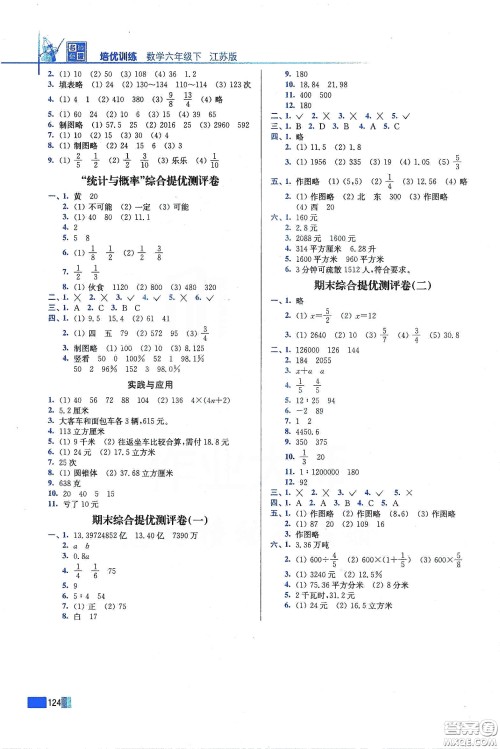 东南大学出版社2020名师点拨培优训练六年级数学下册江苏版答案