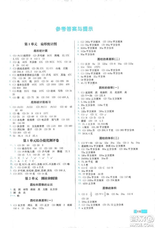 东南大学出版社2020名师点拨培优训练六年级数学下册江苏版答案