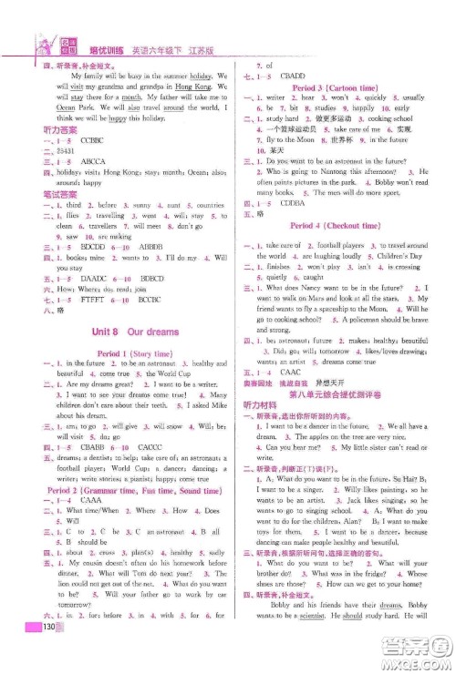 东南大学出版社2020名师点拨培优训练六年级英语下册江苏版答案