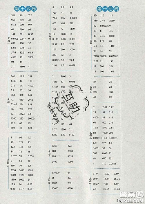 2020年经纶学典口算达人四年级数学下册人教版答案