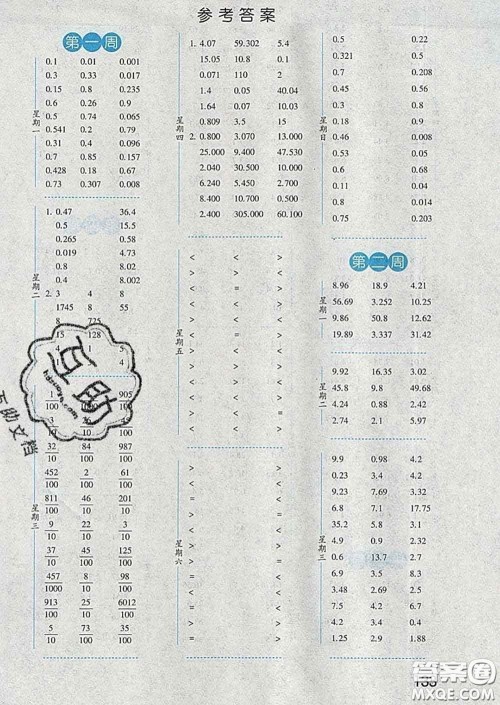 2020年经纶学典口算达人四年级数学下册北师版答案