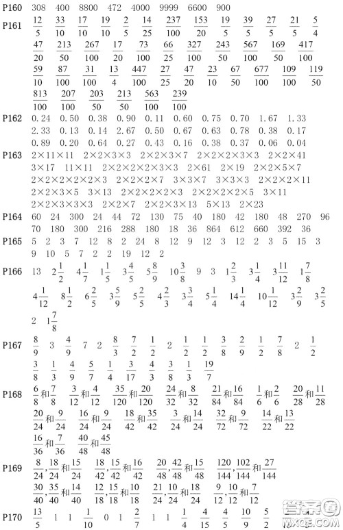 河海大学出版社2020年疯狂口算小学数学口算题卡6年级参考答案 河海大学出版社2020年疯狂口算小学数学口算题卡6年级参考答案