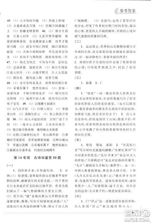 南方出版社2020年尖子生培优教材专项集训语文初中综合版参考答案