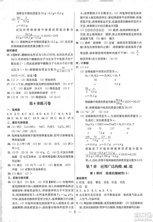 南京大学出版社2020提优训练课课练九年级化学下册国标上海版答案