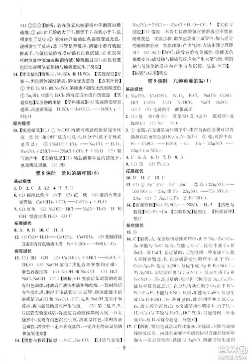 南京大学出版社2020提优训练课课练九年级化学下册国标上海版答案