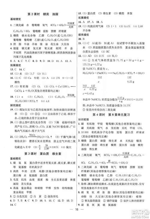 南京大学出版社2020提优训练课课练九年级化学下册国标上海版答案