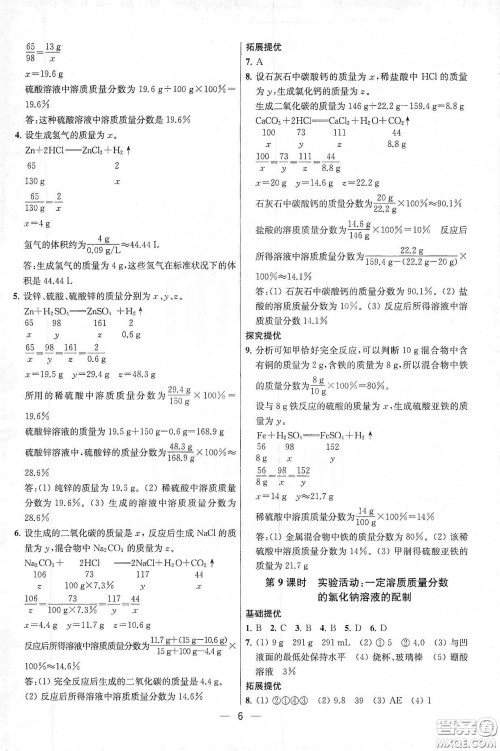 南京大学出版社2020提优训练课课练九年级化学下册国标全国版答案