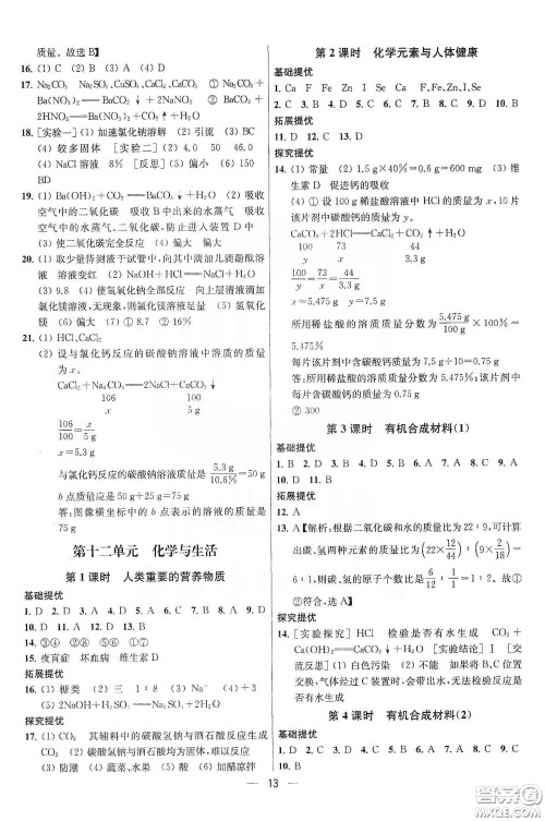 南京大学出版社2020提优训练课课练九年级化学下册国标全国版答案