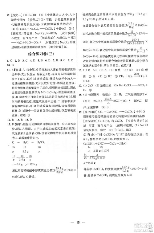 南京大学出版社2020提优训练课课练九年级化学下册国标全国版答案