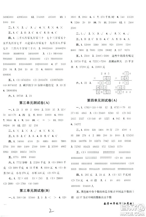 2020年名师点拨培优密卷数学四年级下江苏版参考答案 2020年名师点拨培优密卷数学四年级下江苏版参考答案