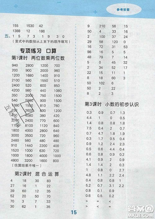 小儿郎2020年口算大通关三年级数学下册苏教版答案 小儿郎2020年口算大通关三年级数学下册苏教版答案