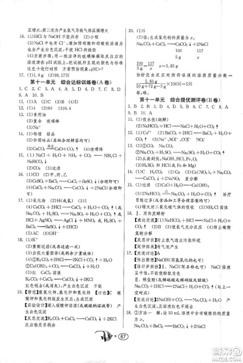 春雨教育2020名牌牛皮卷提优名卷九年级化学下册人民教育版答案