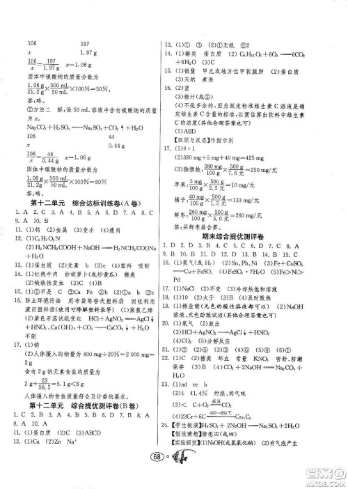 春雨教育2020名牌牛皮卷提优名卷九年级化学下册人民教育版答案