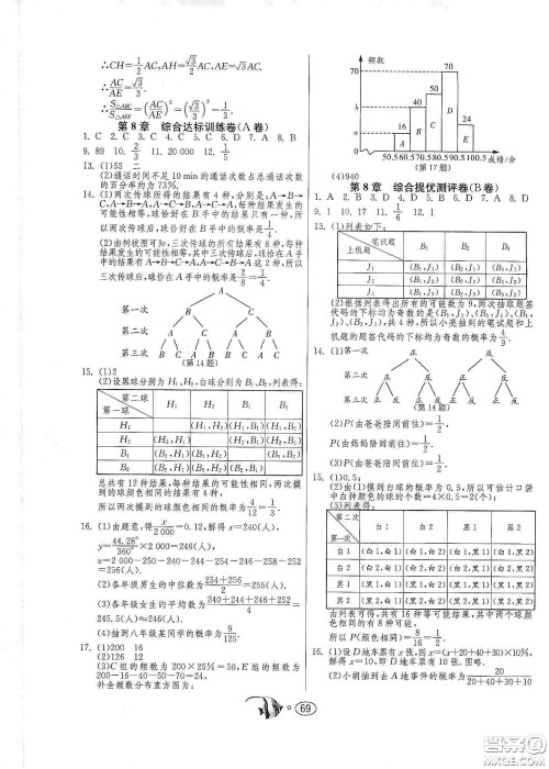 春雨教育2020名牌牛皮卷提优名卷九年级数学下册江苏科教jskj版答案