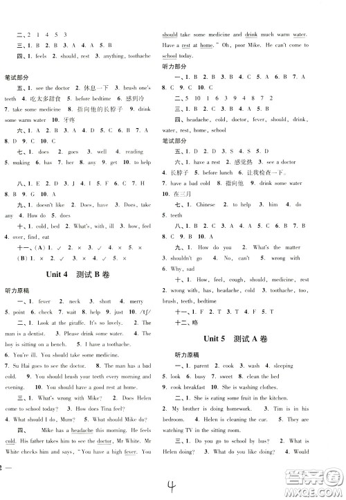 2020年名师点拨培优密卷英语五年级下江苏版参考答案