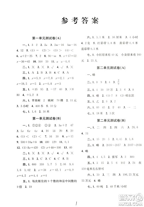 2020年名师点拨培优密卷数学五年级下江苏版参考答案