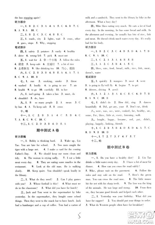 2020年名师点拨培优密卷英语六年级下江苏版参考答案