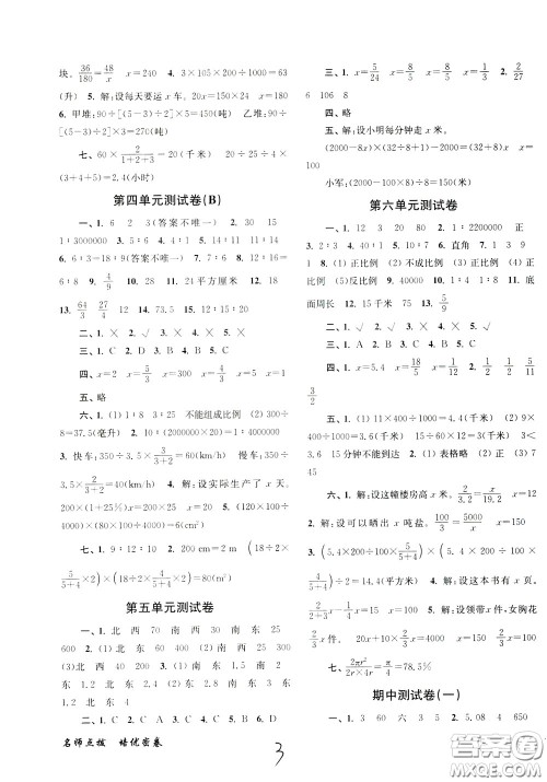 2020年名师点拨培优密卷数学六年级下江苏版参考答案