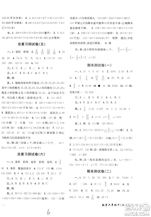 2020年名师点拨培优密卷数学六年级下江苏版参考答案