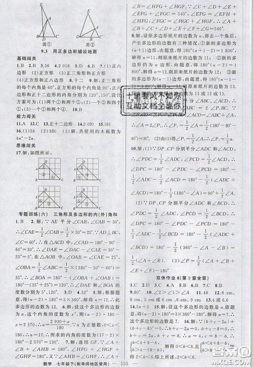 2020年黄冈100分闯关七年级数学下册华师大版参考答案