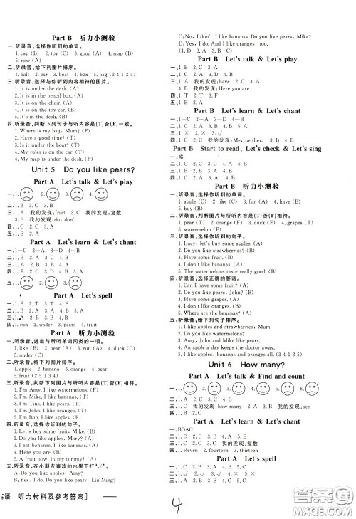 钟书金牌2020年非常1+1一课一练三年级下册英语RPEP版人教版参考答案