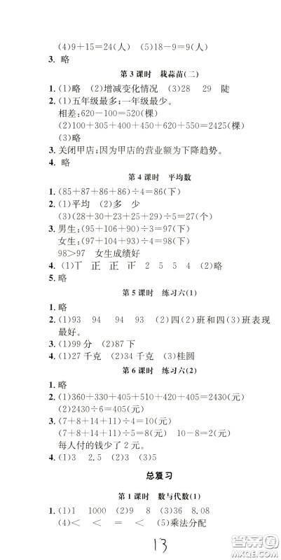 钟书金牌2020年非常1+1一课一练四年级下册数学BS版北师大版参考答案 钟书金牌2020年非常1+1一课一练四年级下册数学BS版北师大版参考答案