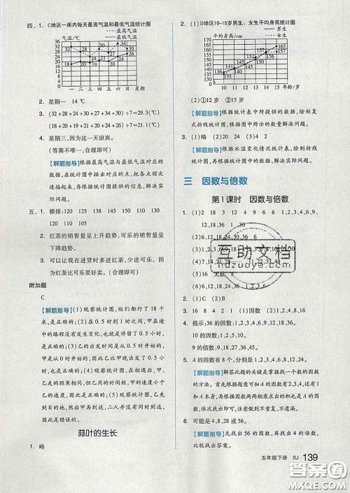 天津人民出版社2020新版全品作业本五年级数学下册苏教版答案