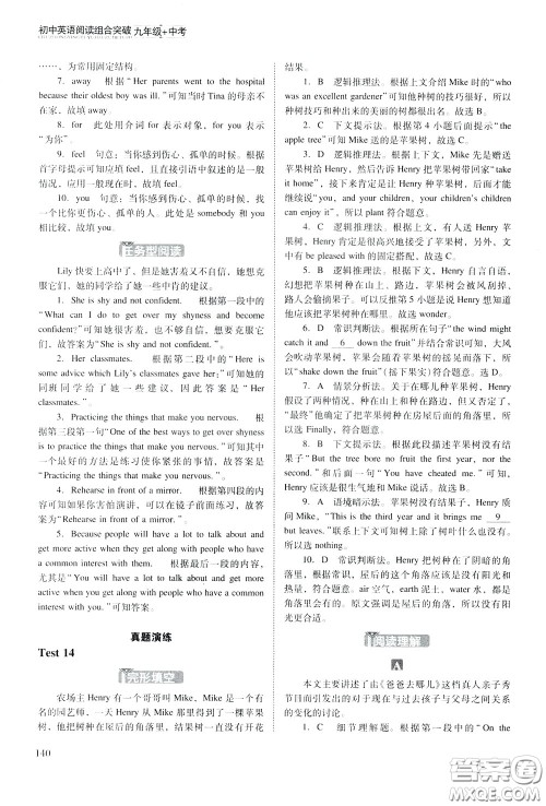 2020年木头马初中英语阅读组合突破名师特训九年级中考参考答案 2020年木头马初中英语阅读组合突破名师特训九年级中考参考答案