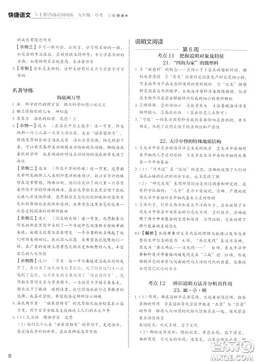 2020年快捷语文5+1组合阅读活页版周周练九年级中考参考答案 2020年快捷语文5+1组合阅读活页版周周练九年级中考参考答案