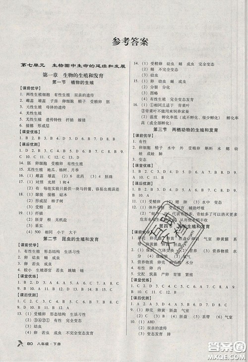 辽海出版社2020全优点练课计划八年级生物下册人教版答案