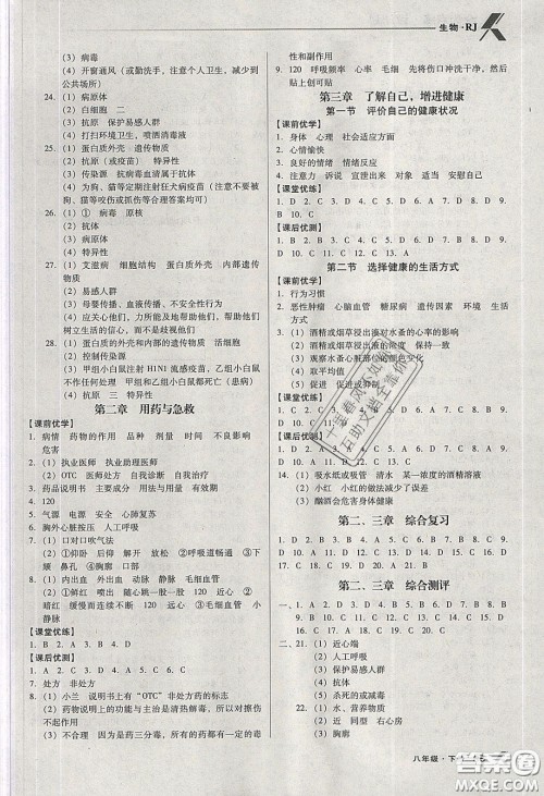 辽海出版社2020全优点练课计划八年级生物下册人教版答案
