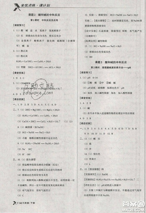 辽海出版社2020全优点练课计划九年级化学下册人教版答案