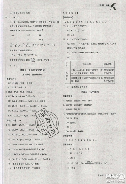 辽海出版社2020全优点练课计划九年级化学下册人教版答案
