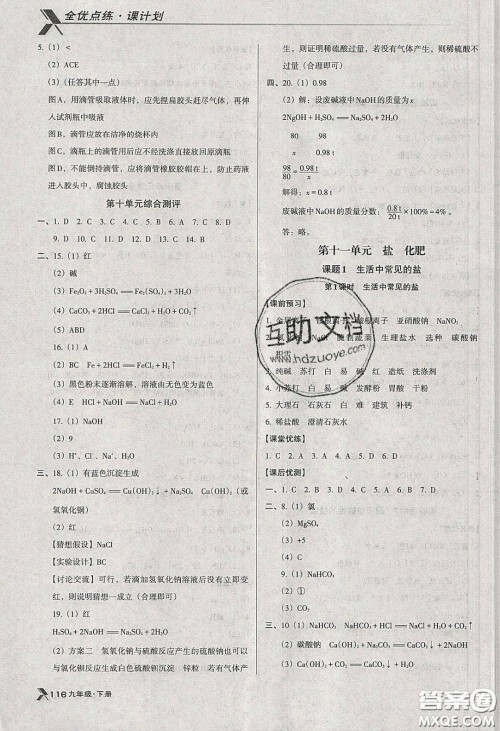 辽海出版社2020全优点练课计划九年级化学下册人教版答案