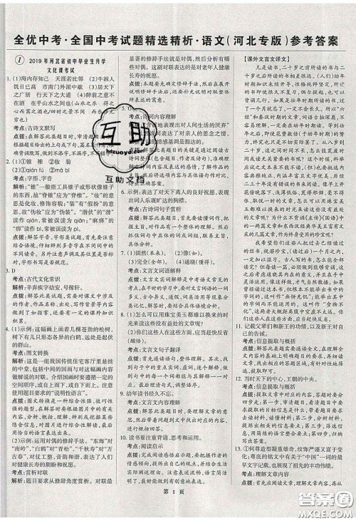 武汉大学出版社2020全优中考全国中考试题精选精析语文河北专用答案 武汉大学出版社2020全优中考全国中考试题精选精析语文河北专用答案