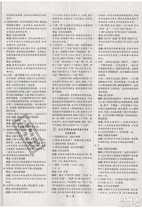 武汉大学出版社2020全优中考全国中考试题精选精析语文河北专用答案 武汉大学出版社2020全优中考全国中考试题精选精析语文河北专用答案