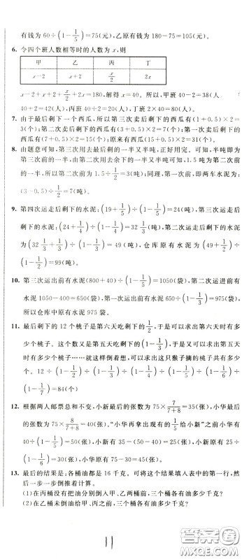 2020年小学奥数典型题举一反三冲刺100分测评卷六年级参考答案