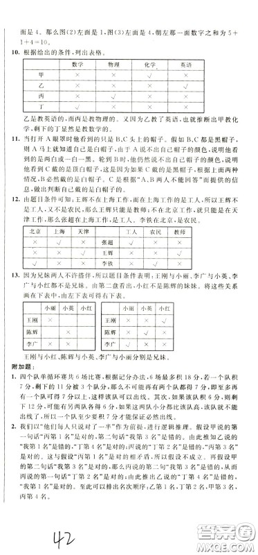 2020年小学奥数典型题举一反三冲刺100分测评卷六年级参考答案