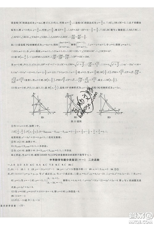 学而优2020中考专题分类集训数学答案