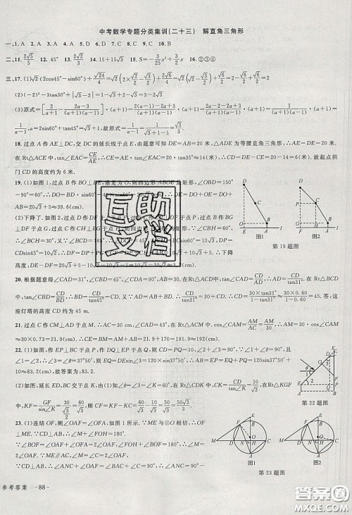 学而优2020中考专题分类集训数学答案