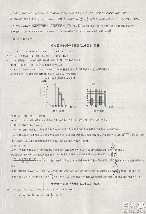 学而优2020中考专题分类集训数学答案